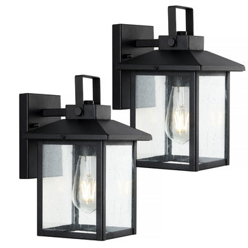 Bungalow 6.75" Iron/Seeded Glass Rustic Traditional Lantern LED Outdoor Lantern - JONATHAN Y